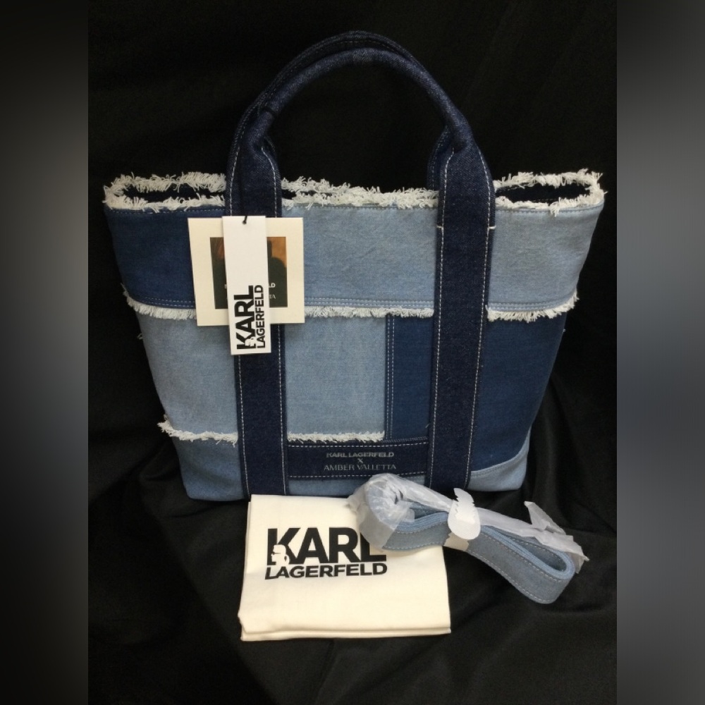 KARL LAGERFELD X AMBER VALLETTA DENIM TOTE BAG, NWT